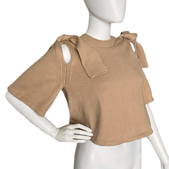NWOT ADEAM From the Runway Japanese Cutout Tied Shoulder Sweater in Tan size S - Picture 5 of 13